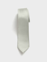 Light grey tie with a textured pattern, hanging vertically against a white background.