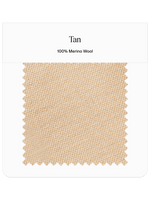 Tan fabric swatch labeled '100% Merino Wool'.