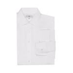 White dress shirt with a folded collar and cuffs.