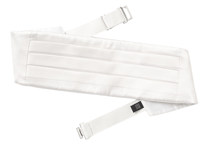 White pleated cummerbund with adjustable straps.