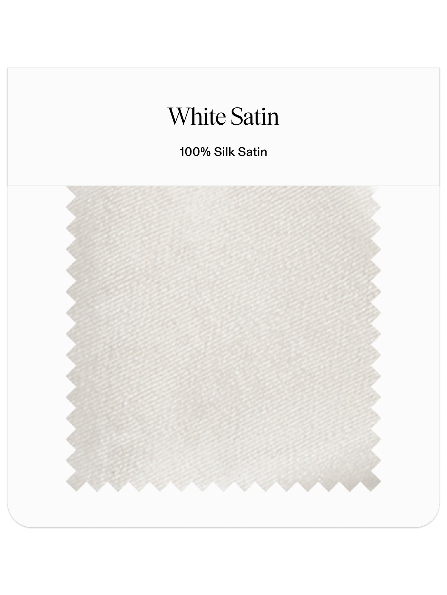 Sample of white satin fabric labeled as 100% silk satin.