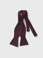 Burgundy bow tie with adjustable straps on a white background.