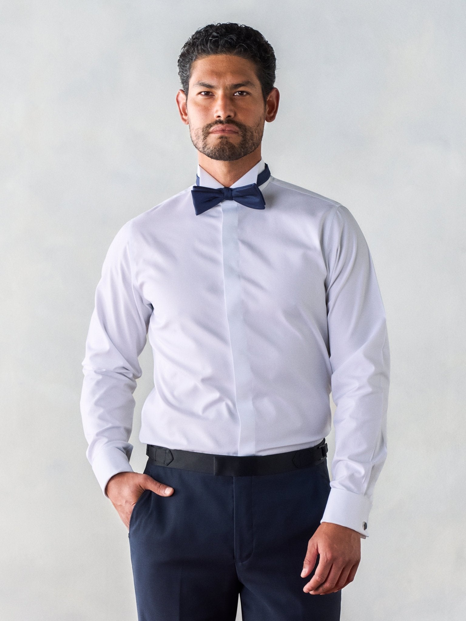 The Black Tux Wing Collar Fly-Front Dress Shirt-Slim In White | Size: 14