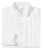 White dress shirt with pleats and button closure, folded neatly.